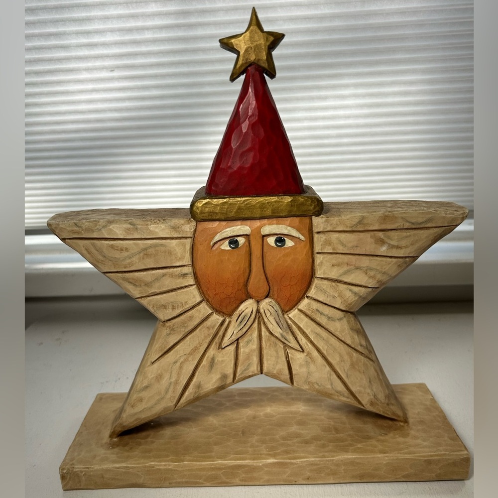 Vintage Lori Miller Wooden Santa Star Decor Folk Art Whispering Pines Carving - Picture 5 of 6
